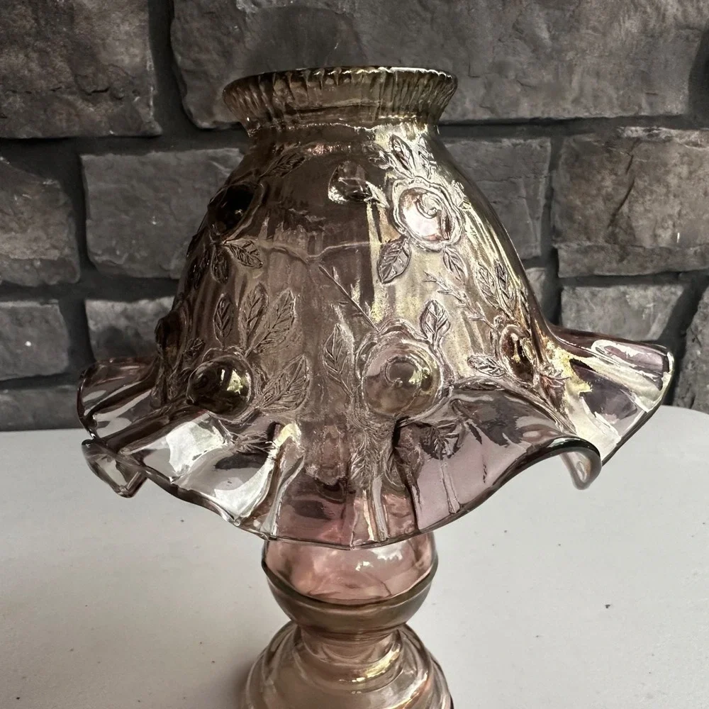 Vintage Fenton Cabbage Rose Glass Fairy Lamp Light Amethyst - 3 Piece - Cottage